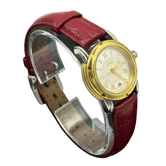 Gevril Red Leather Band 18k Stainless Steel Women’s Watch #1315 - Picture 1 of 12